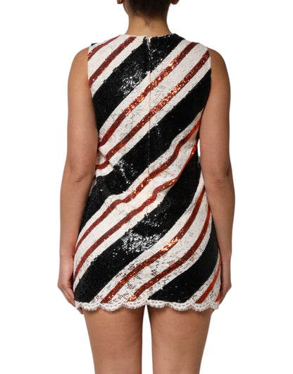 Dolce & Gabbana Women's Shift Cotton Nylon Rayon Sequins & Silk Mini Dress - Black Multicolor Orange White