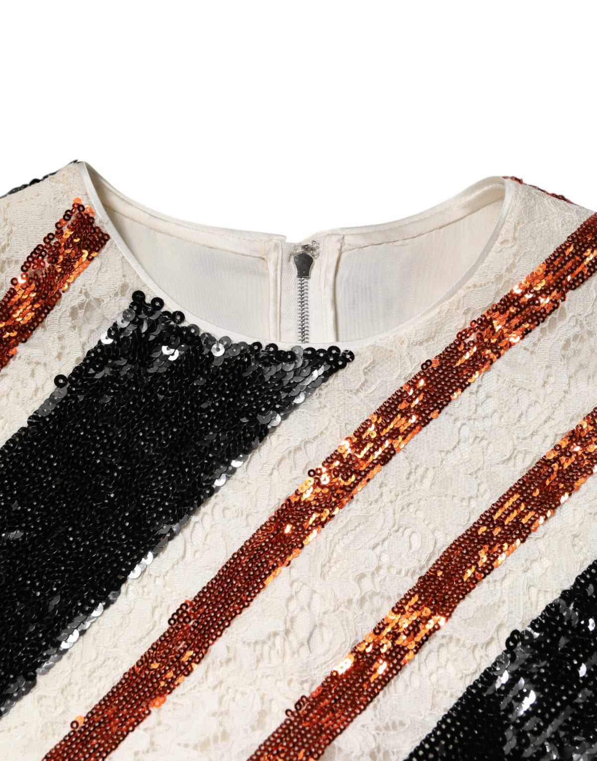Dolce & Gabbana Women's Shift Cotton Nylon Rayon Sequins & Silk Mini Dress - Black Multicolor Orange White