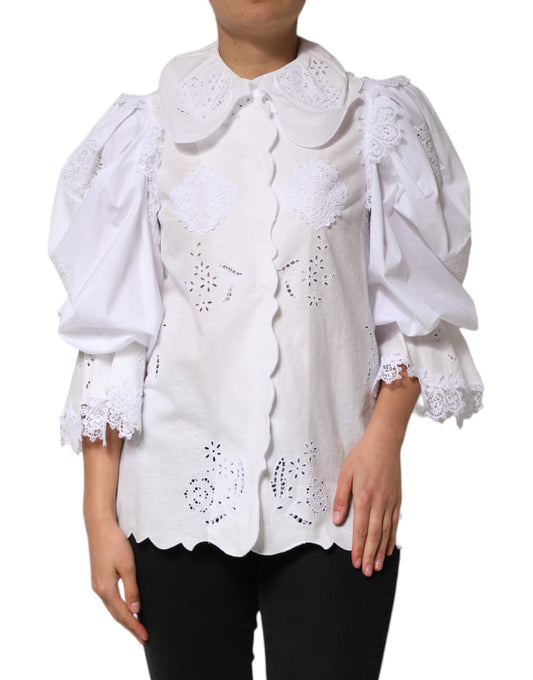 Dolce & Gabbana Women's Long-Sleeve Cotton Lace Linen & Polyester Blouse - White
