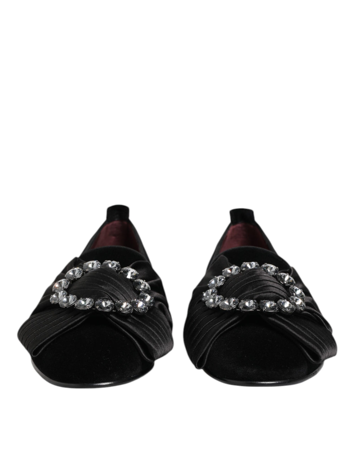 Dolce & Gabbana Ribbon Women's Cotton Velvet Silk Leather & Crystal Loafers Flat Shoes - Black Gold