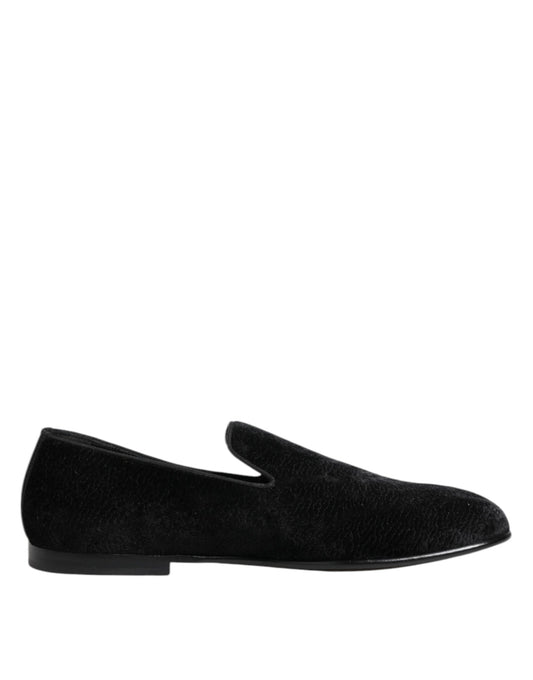Dolce & Gabbana Men's Leather & Velvet Loafer Shoes - Black Jacquard