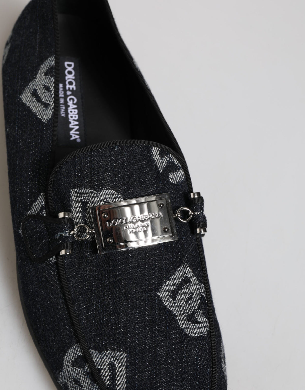 Dolce & Gabbana Men's Cotton & Leather Loafer Sliders Slider Shoes - Blue