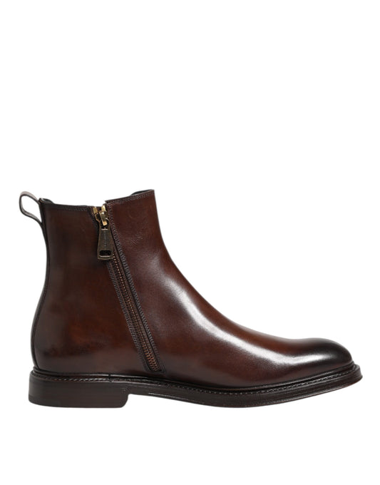 Dolce & Gabbana Men's Polyester & Calf Leather Chelsea Mid-Calf Boots - Brown