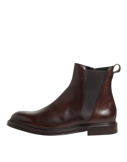 Dolce & Gabbana Brown Chelsea Leather Mid Calf Boots Shoes