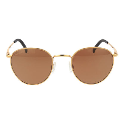 Sunglasses by Serengeti for unisex in gold features an lustrous full-rim round frame design with gold coloured frame detailing and photochromatic polarized category-3-dark-tint lens for a lustrous aesthetic.