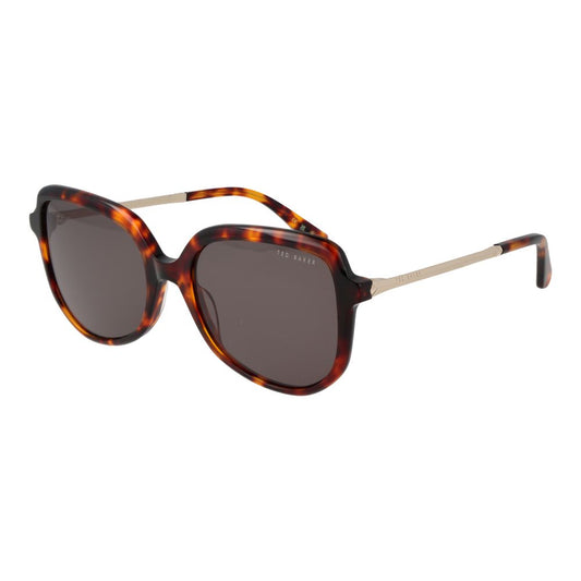 Sunglasses by Ted Baker for women in brown features an lustrous full-rim geometric frame design with brown coloured frame detailing and non-polarized category-3-dark-tint lens for a lustrous aesthetic.