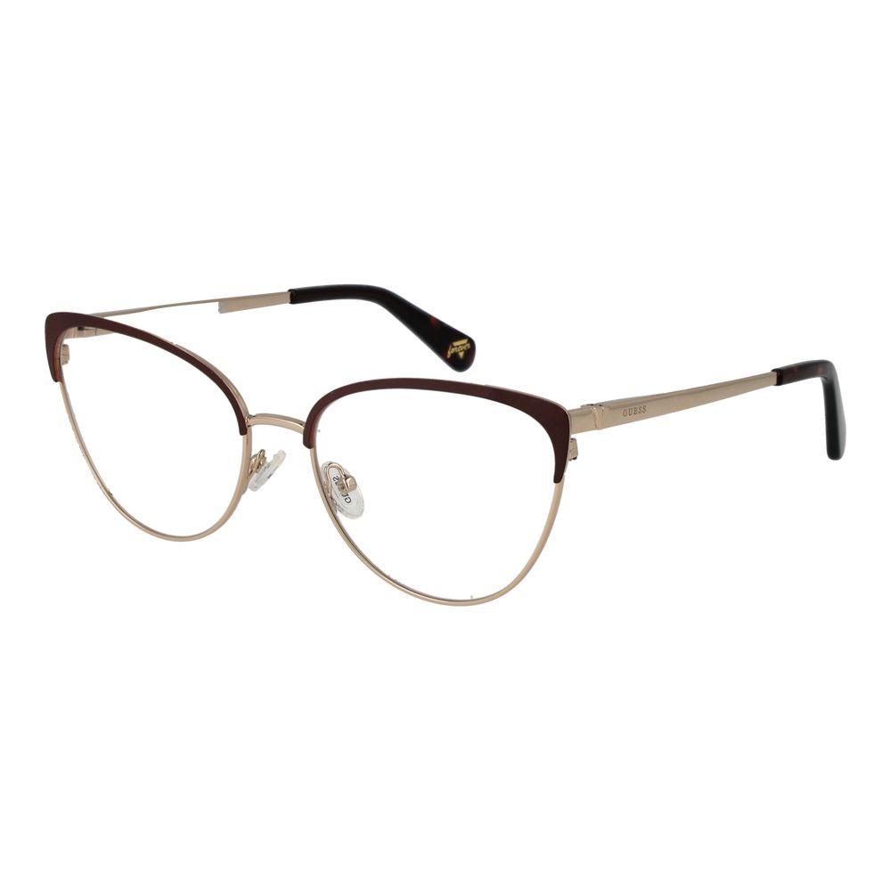 Eyeglasses Frames by Guess for unisex in leather cotton polyester polyurethane brown showcases a refined full-frame frame design with a refined brown coloured frame finish for a refined and sophisticated look.