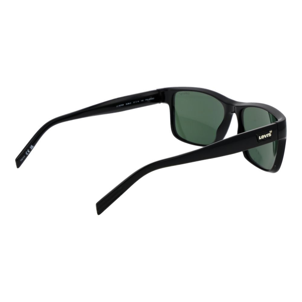 Sunglasses by Levi's for men in black showcases a ethereal silhouette, featuring black coloured frame rectangle full-rim frame design with polarized category-3-dark-tint lens for a ethereal finish.