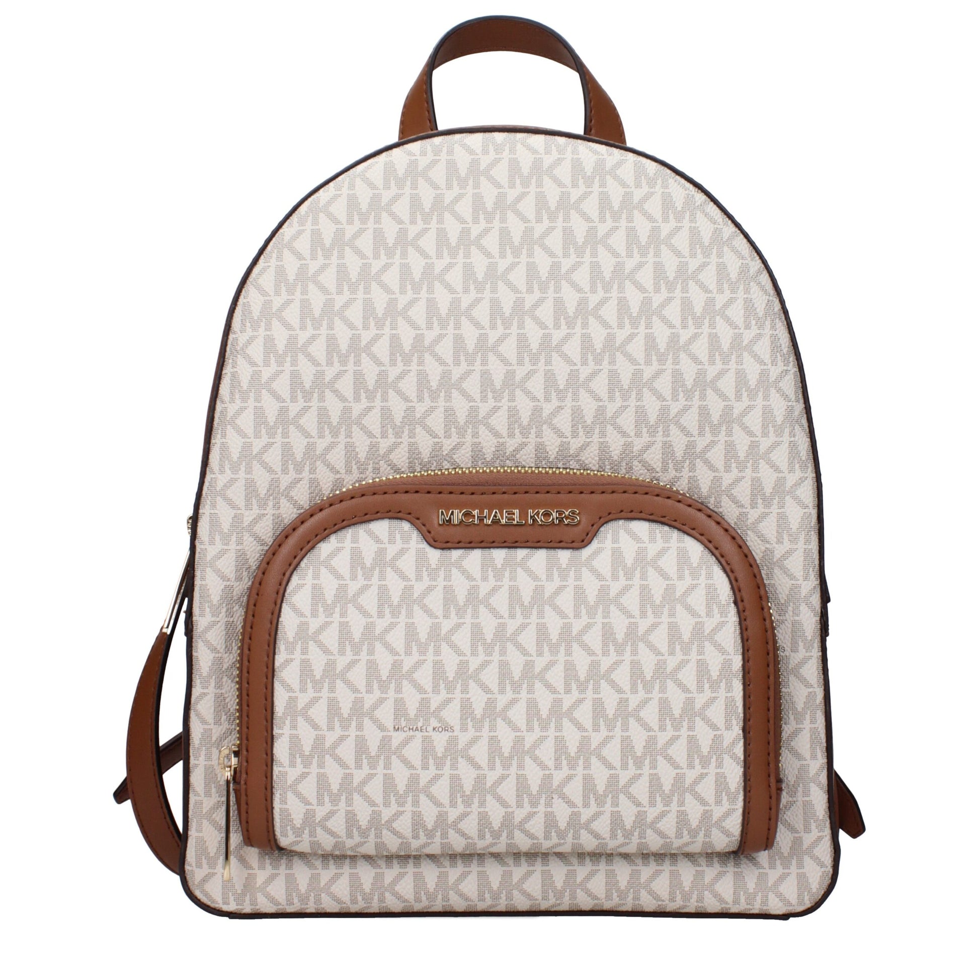 Medium Backpack by Michael Kors for women in leather beige & gold features a refined silhouette, showcasing the Leather Medium Backpack design with a secure zipper, ample built-in-compartments, external-pockets & internal-pockets, and versatile backpack-strap, adjustable-strap & handle.