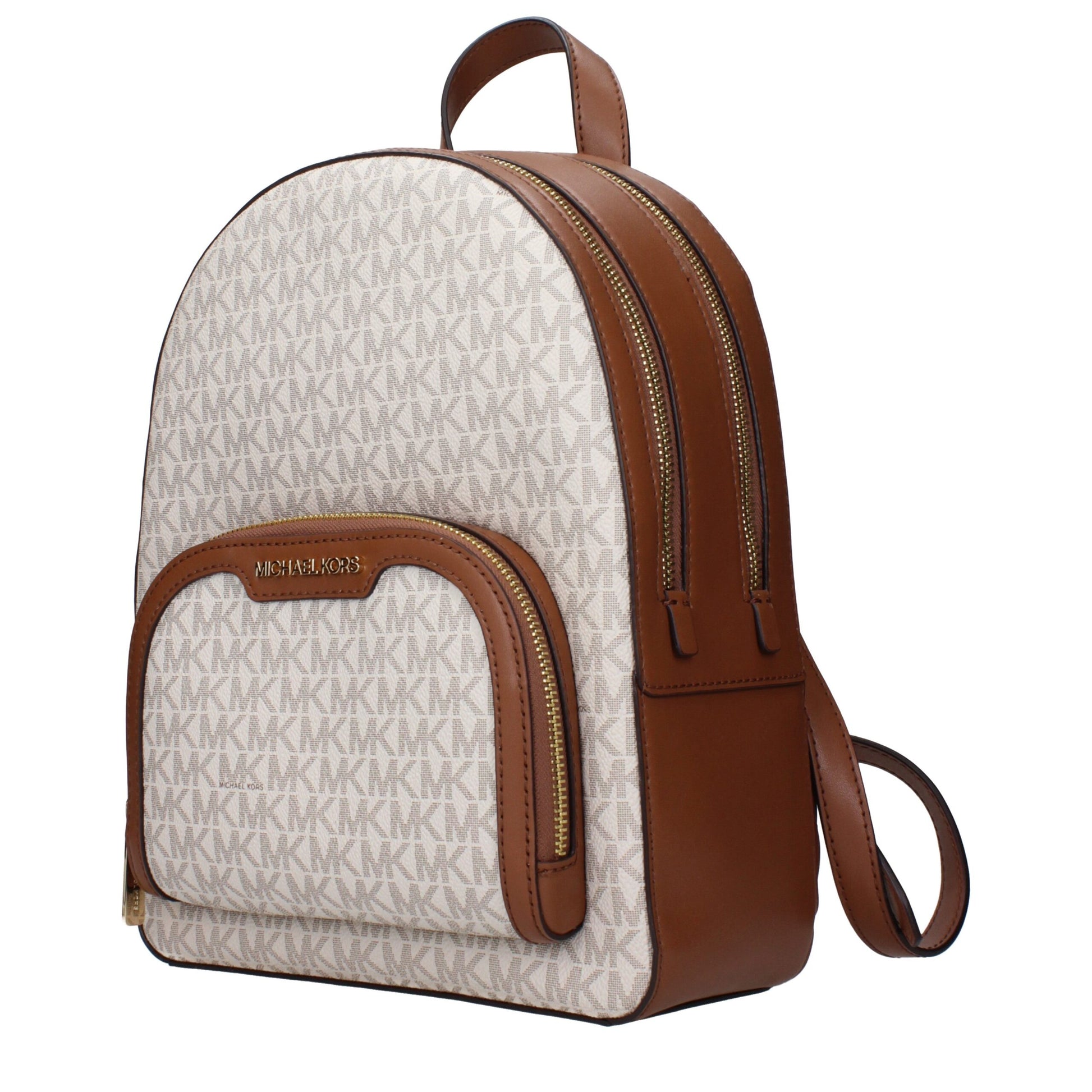 Medium Backpack by Michael Kors for women in leather beige & gold showcases an architectural Leather Medium Backpack design, featuring a secure zipper, ample built-in-compartments, external-pockets & internal-pockets, and architectural backpack-strap, adjustable-strap & handle for a sophisticated look.