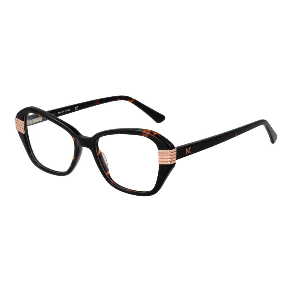 Eyeglasses Frames by Marciano by Guess for women in acetate brown showcases a refined full-frame frame design with a refined brown coloured frame finish for a refined and sophisticated look.