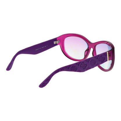 Sunglasses by Guess for women in plastic purple features a sumptuous silhouette, showcasing a sumptuous full-rim oval frame design in purple coloured frame with high-performance mirrored category-1-light-tint lens.
