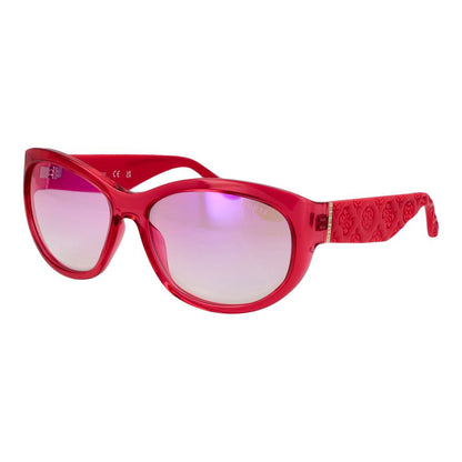 Sunglasses by Guess for women in stainless steel and pink presents a sumptuous silhouette, featuring rose coloured frame and full-rim oval frame design with mirrored category-1-light-tint lens for a sumptuous look.