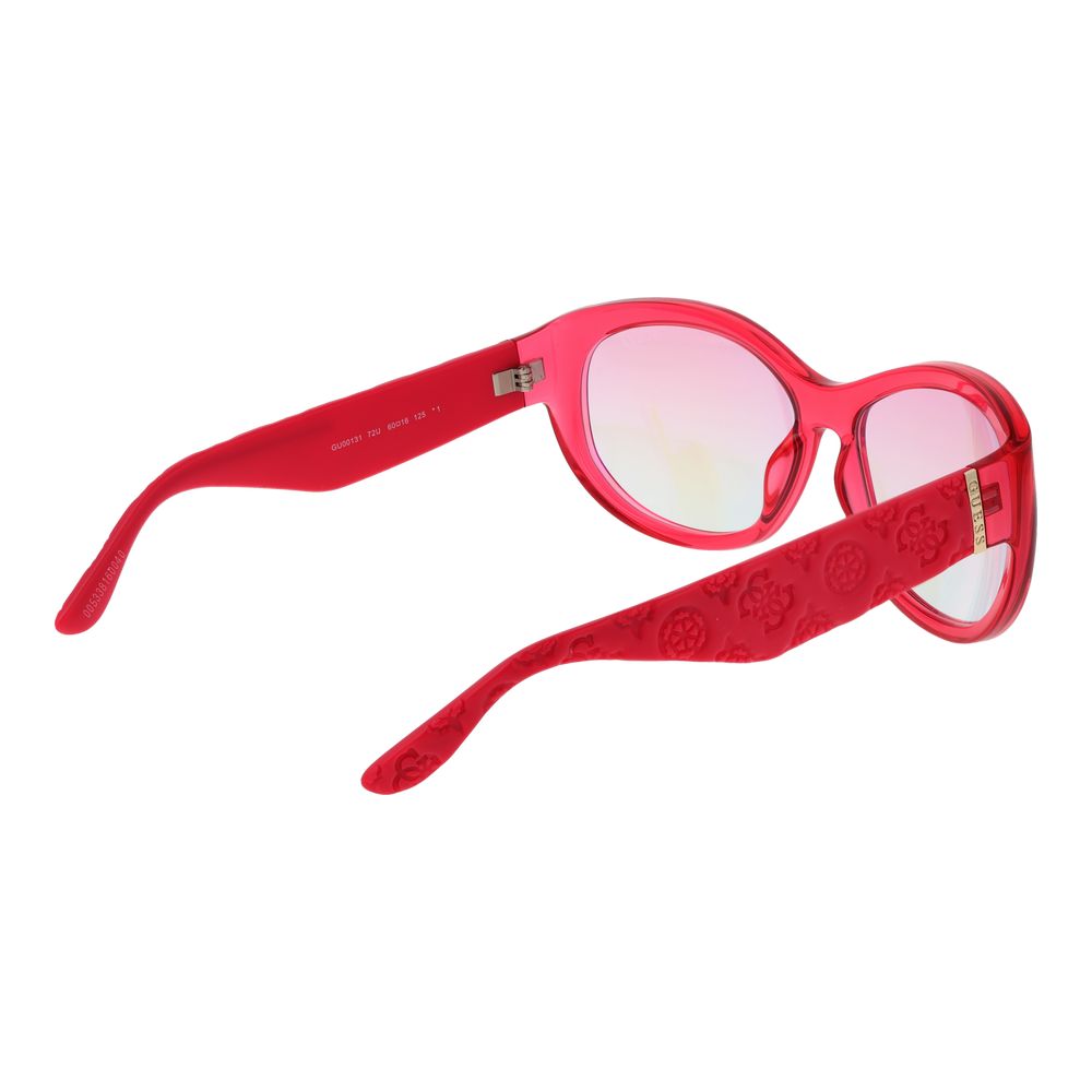 This Sunglasses by Guess for women in stainless steel pink presents a sumptuous silhouette, showcasing a sumptuous full-rim oval frame design in rose coloured frame and high-performance mirrored category-1-light-tint lens.