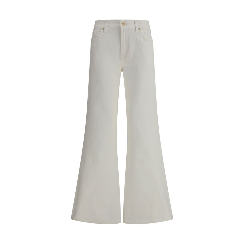 Jeans by 7FOR for women in cotton blue presents a tailored silhouette, showcasing a tailored flared & regular-fit and long cut with a refined for a truly tailored aesthetic.