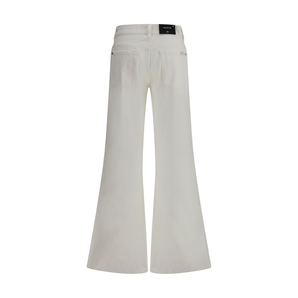 Jeans by 7FOR for women in cotton blue presents a tailored silhouette, showcasing a tailored flared & regular-fit and long cut with a refined for a truly tailored aesthetic.