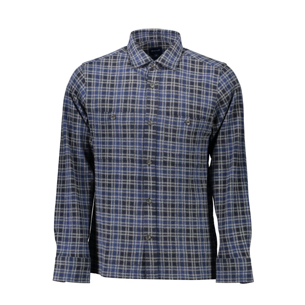 Shirt by Gant for men in cotton blue showcases a sharp silhouette, elegantly detailed with a sharp and sharp .
