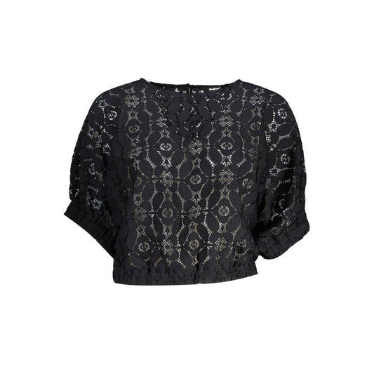Shirt by Desigual for women in polyester black showcases a sleek silhouette, elegantly detailed with a sleek round neckline and for a sleek finish.