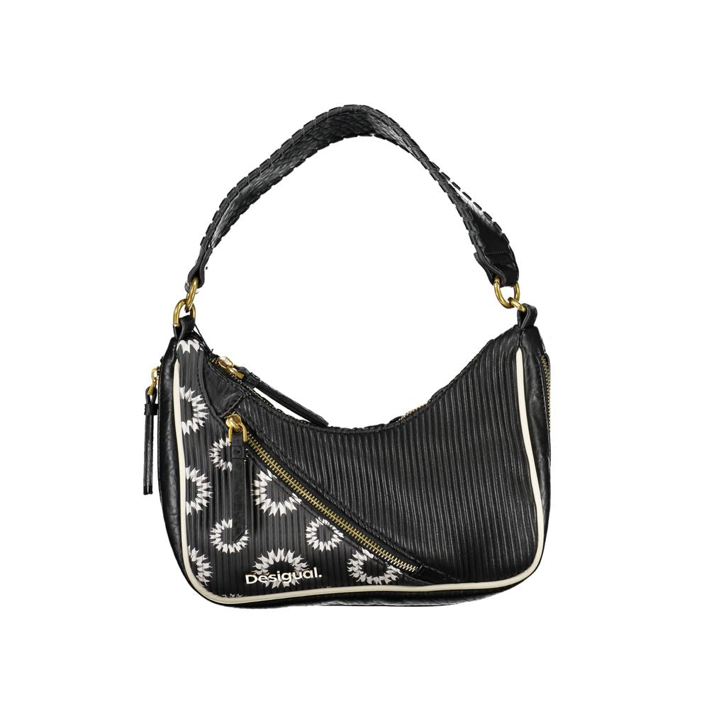 Small 2-in-1 Shoulder & Crossbody Handbag by Desigual for women in polyester polyurethane leather black, print & patchwork features a signature silhouette, showcasing a secure zipper and signature with versatile crossbody-strap, shoulder-strap, adjustable-strap & detachable-strap for a sophisticated look.