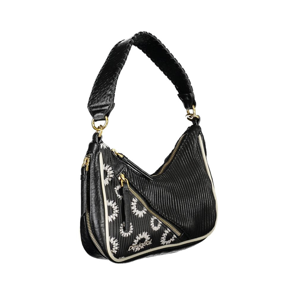 Small 2-in-1 Shoulder & Crossbody Handbag by Desigual for women in polyester polyurethane leather black, print & patchwork features a ornamental silhouette, showcasing a secure zipper, ample , and ornamental crossbody-strap, shoulder-strap, adjustable-strap & detachable-strap for a sophisticated look.