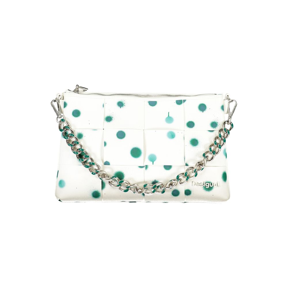 Shoulder Handbag by Desigual for women in polyethylene white & signature features a ornamental silhouette, showcasing a secure , ample built-in-compartments & internal-pockets, and ornamental shoulder-strap, handle, adjustable-strap & detachable-strap for a sophisticated look.