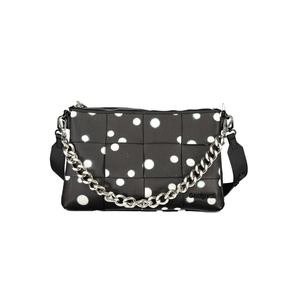 Crossbody Handbag by Desigual for women in polyester polyurethane faux leather black, white & dots features a ornamental silhouette, showcasing a secure zipper, ample built-in-compartments, and ornamental crossbody-strap, shoulder-strap & adjustable-strap for a sophisticated look.