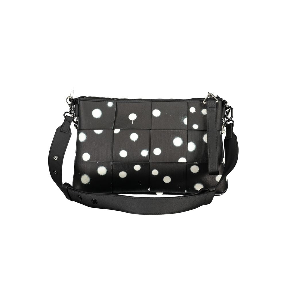 Crossbody Handbag by Desigual for women in polyester polyurethane faux leather black, white & dots features an refined silhouette, showcasing a secure zipper, ample built-in-compartments, and versatile crossbody-strap, shoulder-strap & adjustable-strap for a sophisticated refined aesthetic.