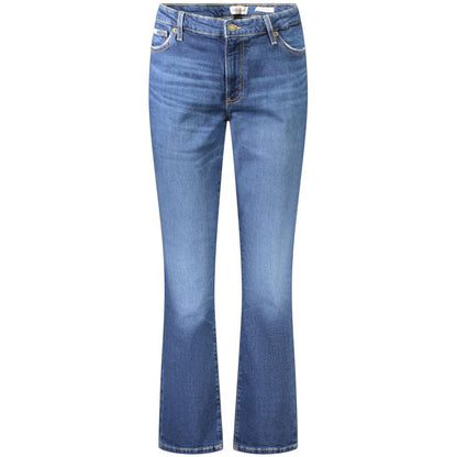 Jeans by Guess Jeans for women in stretch denim cotton blue presents a refined pantology silhouette, artfully defined by a refined pantology straight-leg, long, and a sophisticated mid rise.