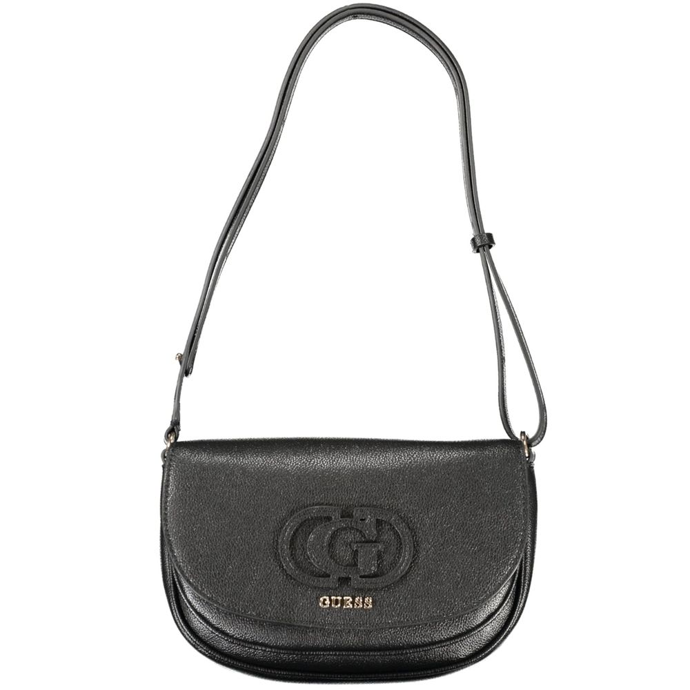 Handbag by Guess Jeans for women in polyethylene black features a signature silhouette, showcasing a secure clasp and signature built-in-compartments, external-pockets, internal-pockets & cardholder with versatile shoulder-strap & adjustable-strap for a sophisticated look.