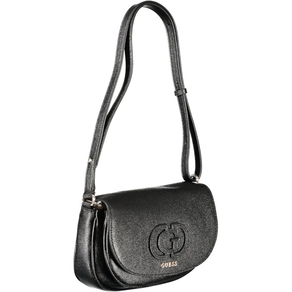 Handbag by Guess Jeans for women in polyethylene black presents a ornamental silhouette, showcasing a secure clasp, ample built-in-compartments, external-pockets, internal-pockets & cardholder, and versatile shoulder-strap & adjustable-strap for a ornamental finish.