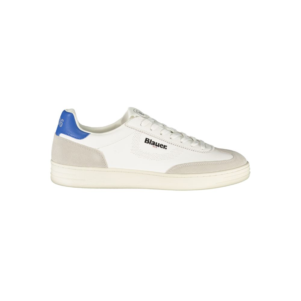 Sneakers by Blauer for men in polyethylene polyester leather blue & white presents a sumptuous silhouette from the Men's Fashion Polyethylene Polyester Leather Sneakers collection, showcasing a sumptuous fashion style for an elevated aesthetic.