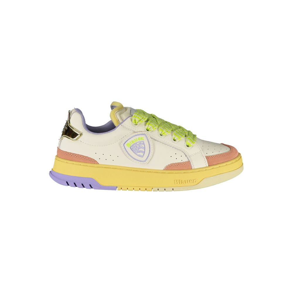 Sneakers by Blauer for women in polyester polyethylene leather cream, pink & white presents a sumptuous silhouette as Women's Fashion Polyester Polyethylene Leather Sneakers, expertly defined by a sumptuous fashion style for a sumptuous, high-fashion look.