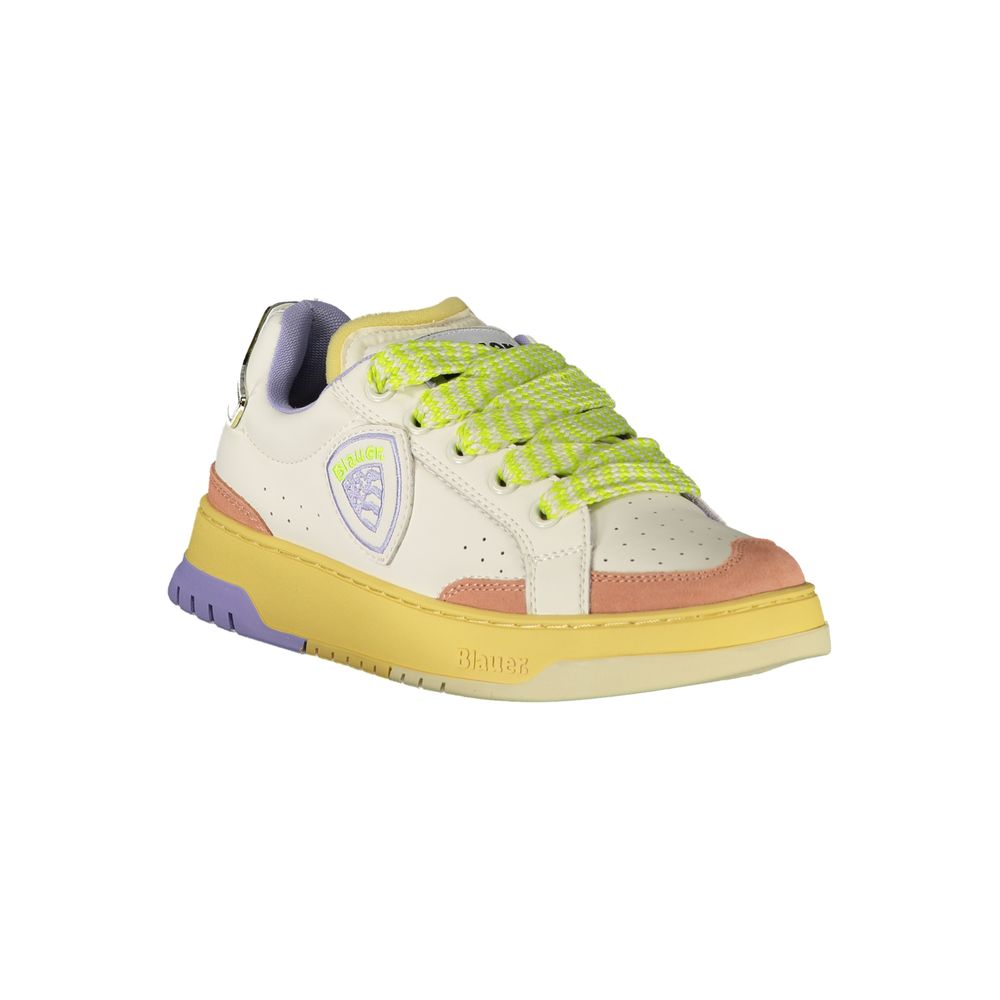 Sneakers by Blauer for women in polyester polyethylene leather cream, pink & white features an opulent silhouette from the Women's Fashion Polyester Polyethylene Leather Sneakers collection, showcasing a signature fashion style with an opulent finish.