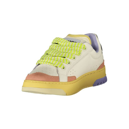 Sneakers by Blauer for women in polyester polyethylene leather cream, pink & white presents a sumptuous silhouette, artfully capturing the essence of the Women's Fashion Polyester Polyethylene Leather Sneakers with its sumptuous fashion style design.