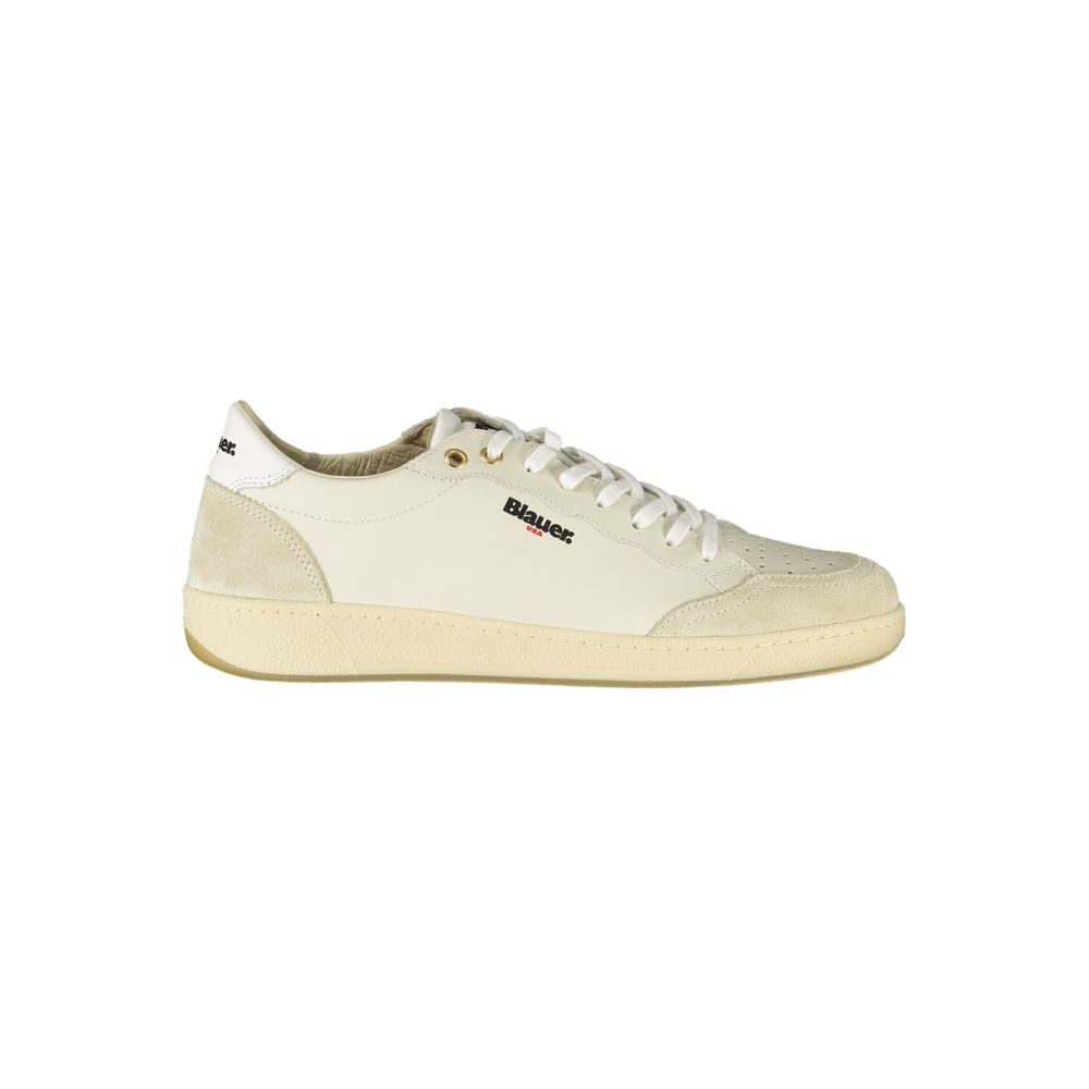 Sneakers by Blauer for men in polyester polyethylene leather white features an sumptuous design from the Men's Low-Top Polyester Polyethylene Leather Sneakers collection, highlighting a sumptuous low-top style for a premium, high-fashion look.