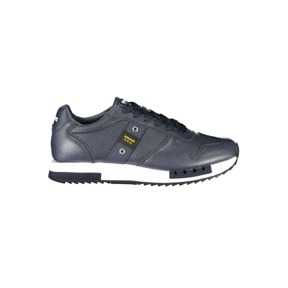 Athletic Sneakers by Blauer for men in polyester polyethylene leather blue & print features an architectural silhouette from the Men's Athletic Polyester Polyethylene Leather Sneakers collection, showcasing a architectural athletic style for a architectural look.