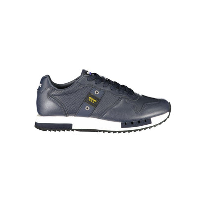 Athletic Sneakers by Blauer for men in polyester polyethylene leather blue & print features an architectural silhouette from the Men's Athletic Polyester Polyethylene Leather Sneakers collection, showcasing a architectural athletic style for a architectural look.