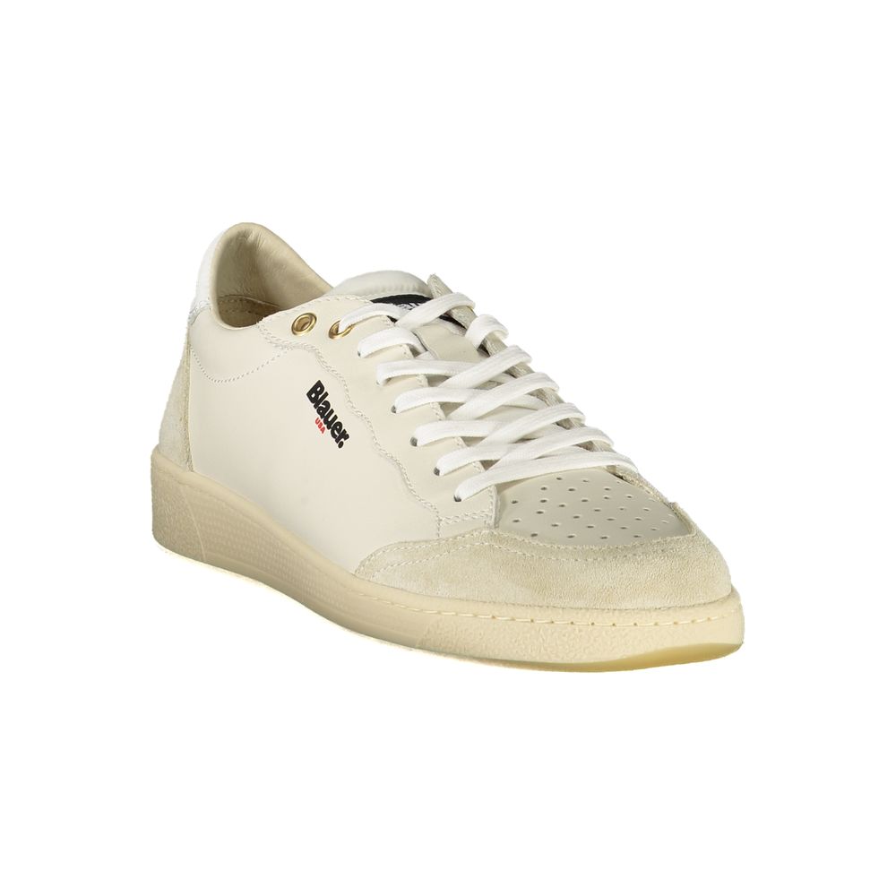 Sneakers by Blauer for men in polyester polyethylene leather white features an sumptuous design from the Men's Low-Top Polyester Polyethylene Leather Sneakers collection, highlighting a sumptuous low-top style for a premium, high-fashion look.
