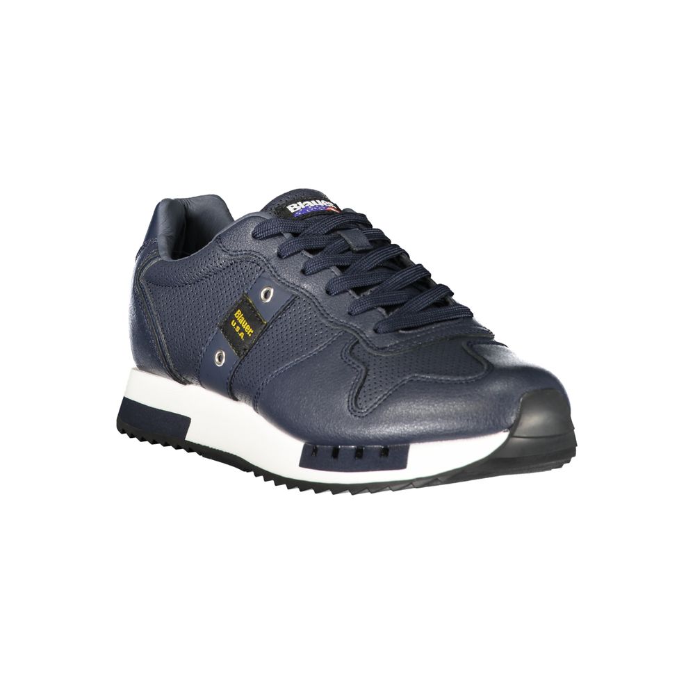 Athletic Sneakers by Blauer for men in polyester polyethylene leather blue & print features an stately silhouette, showcasing the signature athletic style of the Men's Athletic Polyester Polyethylene Leather Sneakers collection with a truly stately finish.