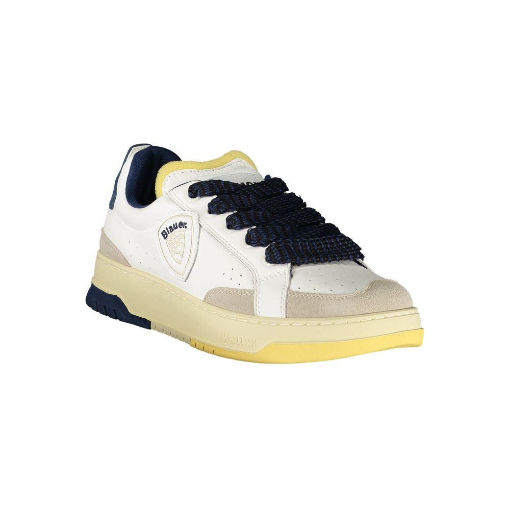 Sneakers by Blauer for men in polyester polyethylene leather blue & white presents a sumptuous silhouette from the Men's Low-Top Polyester Polyethylene Leather Sneakers collection, showcasing a sumptuous low-top style for an elevated aesthetic.