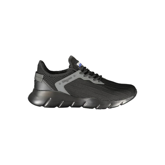 Sneakers by Blauer for men in polyester & polyethylene black & print presents a sumptuous silhouette as Men's Athletic Polyester & Polyethylene Sneakers, expertly defined by a sumptuous athletic style for a sumptuous, high-fashion look.