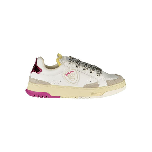 Sneakers by Blauer for women in polyester polyethylene leather fuchsia, gray & white presents a sumptuous silhouette as Crisp Women's Fashion Polyester Polyethylene Leather Sneakers, expertly defined by a sumptuous fashion style for a sumptuous, high-fashion look.