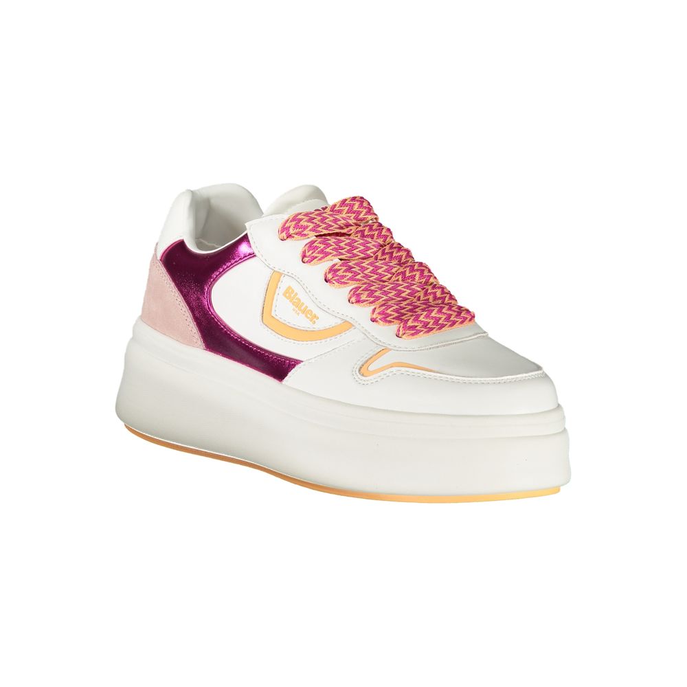 Sneakers by Blauer for women in polyester polyethylene leather fuchsia, pink & white features an sumptuous silhouette, showcasing the premium Essence Women's Fashion Polyester Polyethylene Leather Sneakers in a sumptuous fashion style that offers a sumptuous finish for refined style.