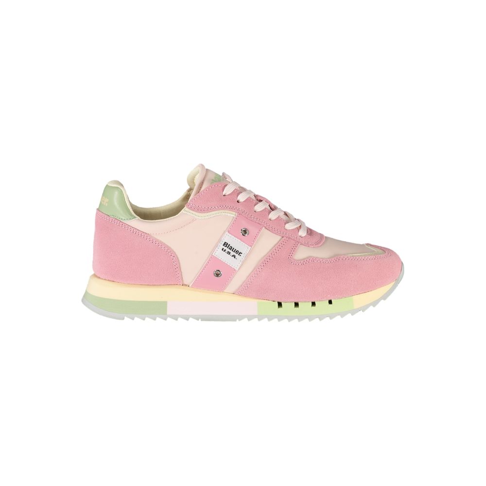 Athletic Sneakers by Blauer for women in polyester polyethylene leather pink & print features an architectural silhouette from the Essence Women's Athletic Polyester Polyethylene Leather Sneakers collection, showcasing a architectural athletic style for a architectural look.