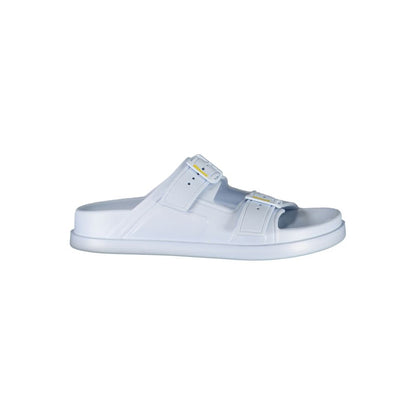 Sandals by Blauer for women in polyethylene blue & print features an architectural silhouette, showcasing the architectural Women's Polyethylene Sandals with a and .