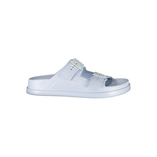 Sandals by Blauer for women in polyethylene blue & print features an architectural silhouette, showcasing the architectural Women's Polyethylene Sandals with a and .