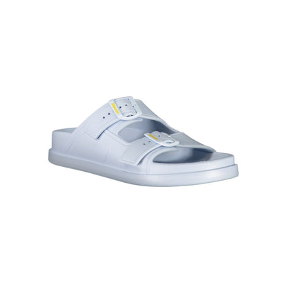 Sandals by Blauer for women in polyethylene blue & print presents a sculptural silhouette, showcasing the Women's Polyethylene Sandals design with a sculptural and for a premium look.