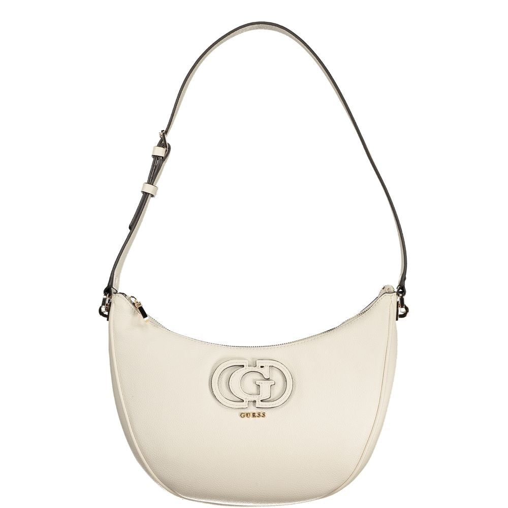 Handbag by Guess Jeans for women in polyethylene white features a signature silhouette, showcasing a secure zipper and signature external-pockets with versatile shoulder-strap & adjustable-strap for a sophisticated look.