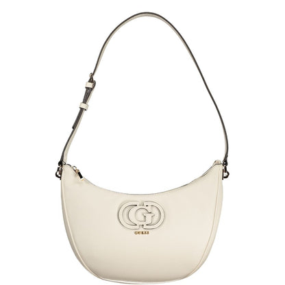 Handbag by Guess Jeans for women in polyethylene white features a signature silhouette, showcasing a secure zipper and signature external-pockets with versatile shoulder-strap & adjustable-strap for a sophisticated look.