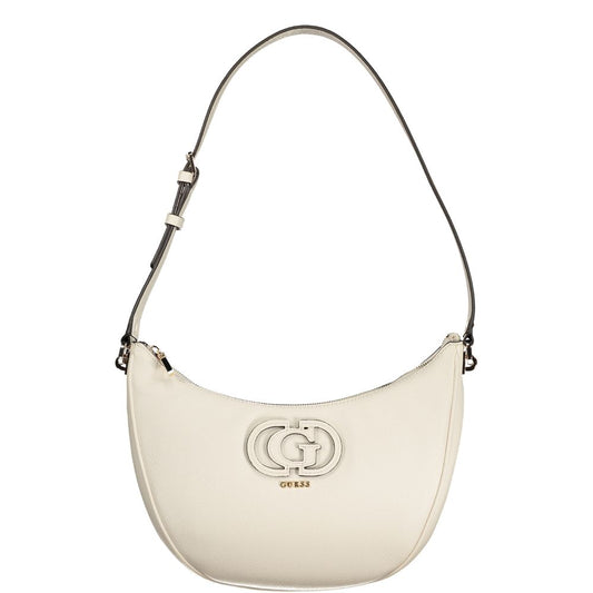 Handbag by Guess Jeans for women in polyethylene white features a signature silhouette, showcasing a secure zipper and signature external-pockets with versatile shoulder-strap & adjustable-strap for a sophisticated look.